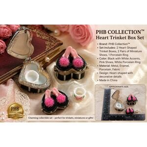 PHB Collection Porcelain Hinged Box Heart Pink Slipper Pom Pom Trinket Box Rose